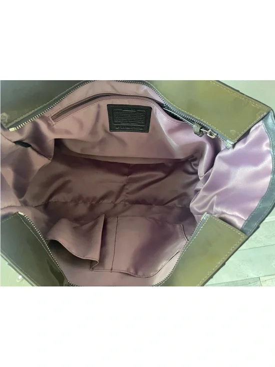 Coach Olive Green Op Art Embossed Patent Leather East West Gallery Tote - Picture 6 of 16